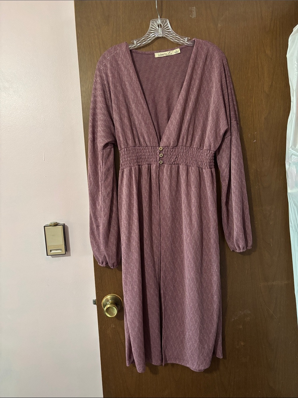 Liberty Love Dusty Mauve Smocked Waist V-Neck Midi Dress